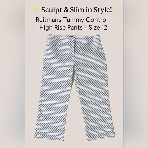 Reitmans White and Black Geometric Chic Crop, High Rise Pants, Size 12, Pull-on, - Picture 3 of 8